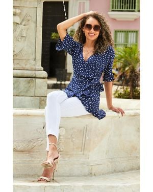 Sosandar Spot Print Ruffle Detail Wrap Top Viscose - Blue