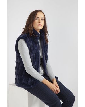 Jayley Faux Fur Suede Vertical Stripe Gilet - Blue