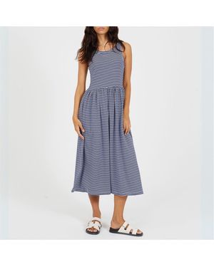 Brave Soul Scoop Neck Sleeveless Midi A-Line Dress - Blue