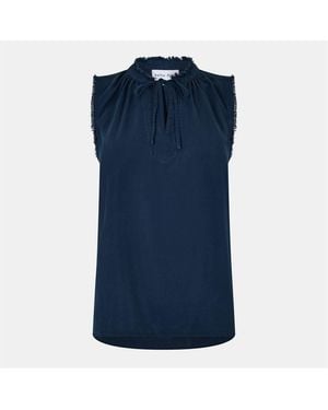 Bella Dahl Fringe Tie Neck Relaxed Fit Blouse - Blue