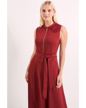 PRINCIPLES Western Yoke Lace Detail Tie Waist Midi Dress - Red