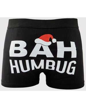BoohooMAN Bah Humbug Christmas Boxers - Black