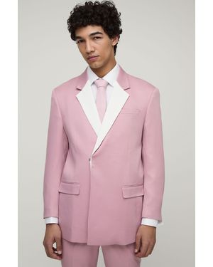 Boohoo Straight Fit Contrast Panel Suit Blazer - Pink