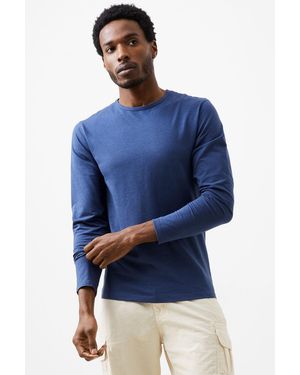 French Connection Cotton Blend Crew Neck Long Sleeve Stretch T-Shirt - Blue