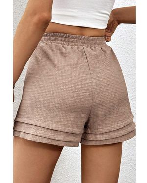 Azura Exchange Strogele Yellow Textured Tiered Edge Hoge Taille Casual Shorts - Bruin
