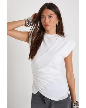 Boohoo Cap Sleeve Cinched Wrap Detail T-Shirt - White