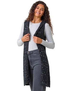 Roman Textured Fluffy Knit Hooded Gilet - Blue