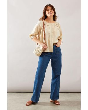 Wallis Textured Button Blouse - Blue
