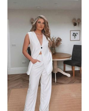 Hiccup Striped High Waist Straight Leg Trousers - Grey
