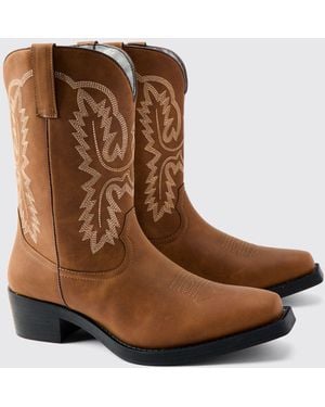 BoohooMAN Cowboy Boot - Brown