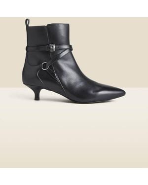 Sosandar Leather Kitten Heel Ankle Boots With Buckle Detail - Black