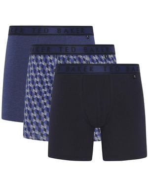 Ted Baker 3 Pack Soft Breathable Cotton Boxer Brief Underwear - Blue