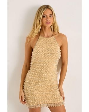 Nasty Gal Droplet Hand Beaded High Neck Strappy Mini Dress - Natural