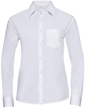 Russell Collection Ladies/ Long Sleeve Shirt - White