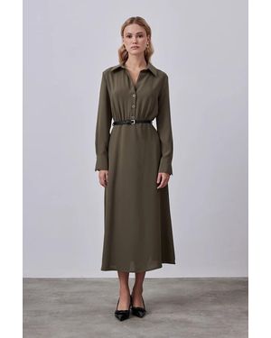 GUSTO Long Belted Dress - Green