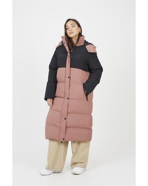 Brave Soul Dusty Maxi Contrast Hooded Puffer Jacket - Pink