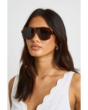 Boohoo Chunky Lens Aviator Sunglasses Metal - Brown