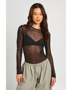 Boohoo Tall Basic Mesh Long Sleeve Bodysuit - Brown