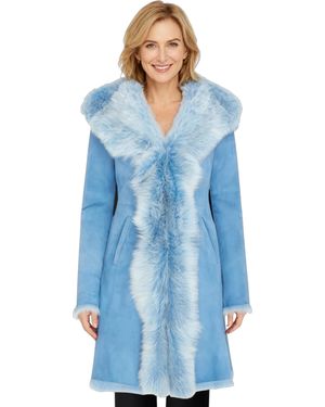 Infinity Leather Toscana Real Sheep Suede Hooded Trench Coat - Blue