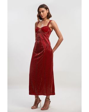 Karen Millen Velvet Embellished Strappy Maxi Dress - Red
