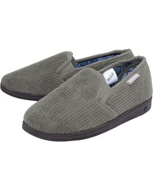 Dunlop Tartan Lined Slippers With Memory Foam - Grey