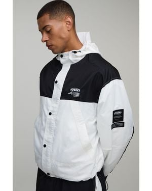 BoohooMAN Oversized Boxy Nylon Colour Block Hooded Cagoule - Grey
