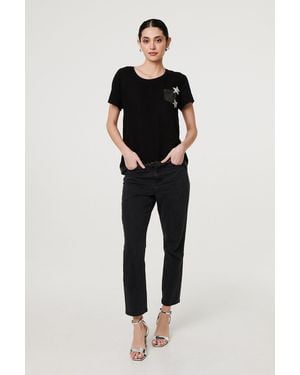 Izabel London Metallic Star Detail Relaxed T-Shirt - Blue