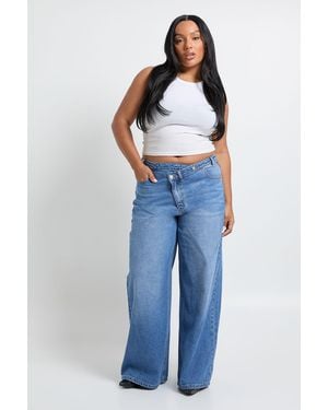 Boohoo Plus Asymmetric Waistband Jean - Blue