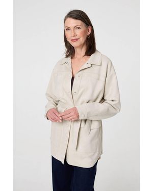 Izabel London Faux Suede Tie Waist Relaxed Shacket - Natural