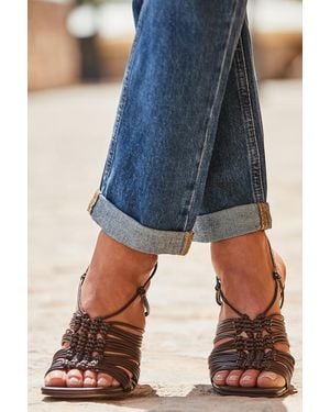 Sosandar Gladiator Square Toe Block Heel Sandals - Blue