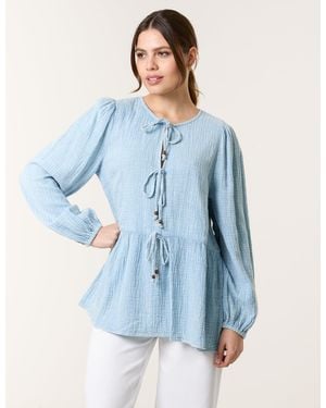 Blue Vanilla Washed Tie Front Top - Blue