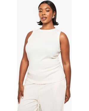 Boohoo Plus Ruched Side Detail Racer Neck Top - White