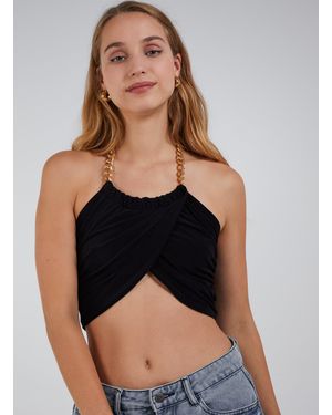 Pink Vanilla Chain Detail Gathered Mini Top - Black
