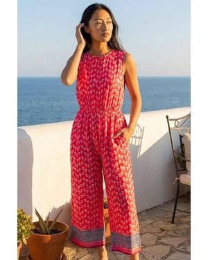 Roman Petite Printed Cropped Jumpsuit - Red