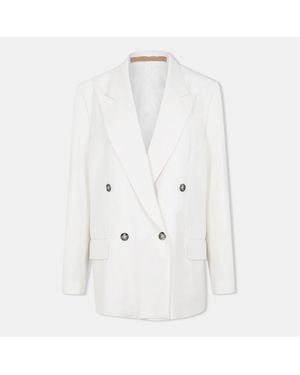 BOSS Japelara Double Button Lapel Collared Solid Patterned Blazer - White