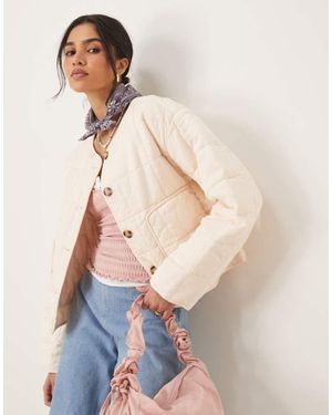 ASOS Crop Collarless Quilted Jacket - Blue