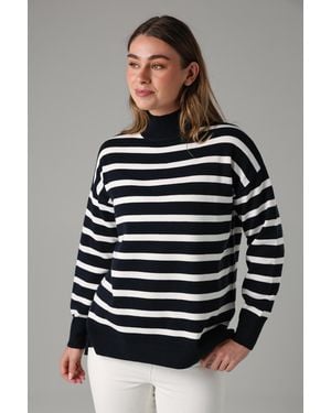 French Connection Oversized High Neck Cosy Striped Long Sleeve Jumper - Grey