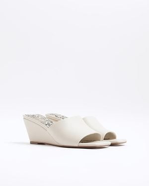 River Island Wedge Sandals Square Toe Pu - White