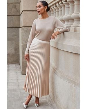 Sosandar Champagne Pleated Satin Midi Skirt - Brown