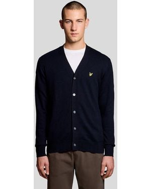 Lyle & Scott Cotton Merino V Neck Cardigan - Blue