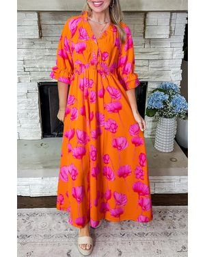 Azura Exchange Floral Maxi Dress Smocked Waist - Red