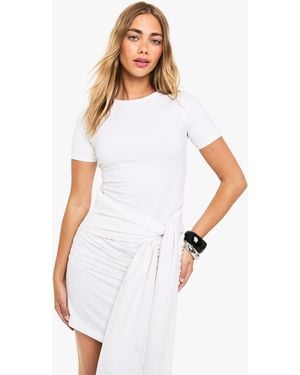 Boohoo Drape Detail Cotton Mini Dress - White
