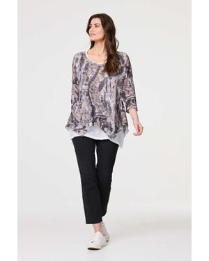 Izabel London Animal Print Double Layer Relaxed Tunic Top - Natural