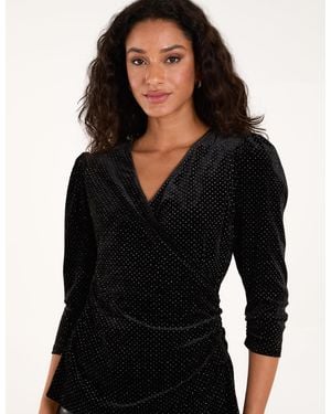 Blue Vanilla Wrap Glitter Velvet Top - Black