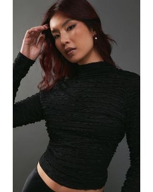 Warehouse Textured Mesh High Neck Top - Black