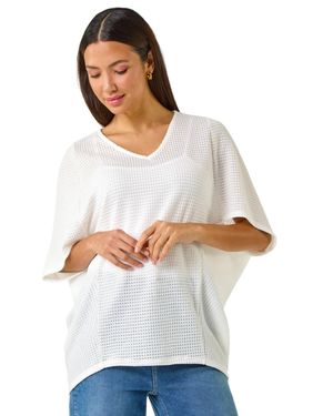 Roman Textured V-Neck Cocoon Stretch Top - White