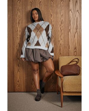 Boohoo Plus Brushed Argyle Oversized Jumper - Brown