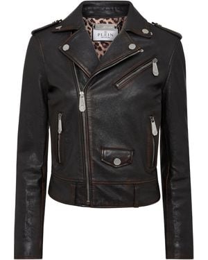 Philipp Plein Leren Motorrijder - Zwart