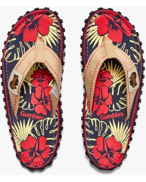 Gumbies Islander Recycled Flip-Flops Denim Hibiscus - Red