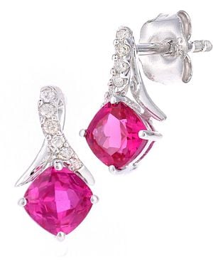 DIAMANT L'ÉTERNEL 9ct Witgoud, 0,89 Ct Gemaakt Van Robijn En 0,05 Ct Diamanten Oorbellen - Roze